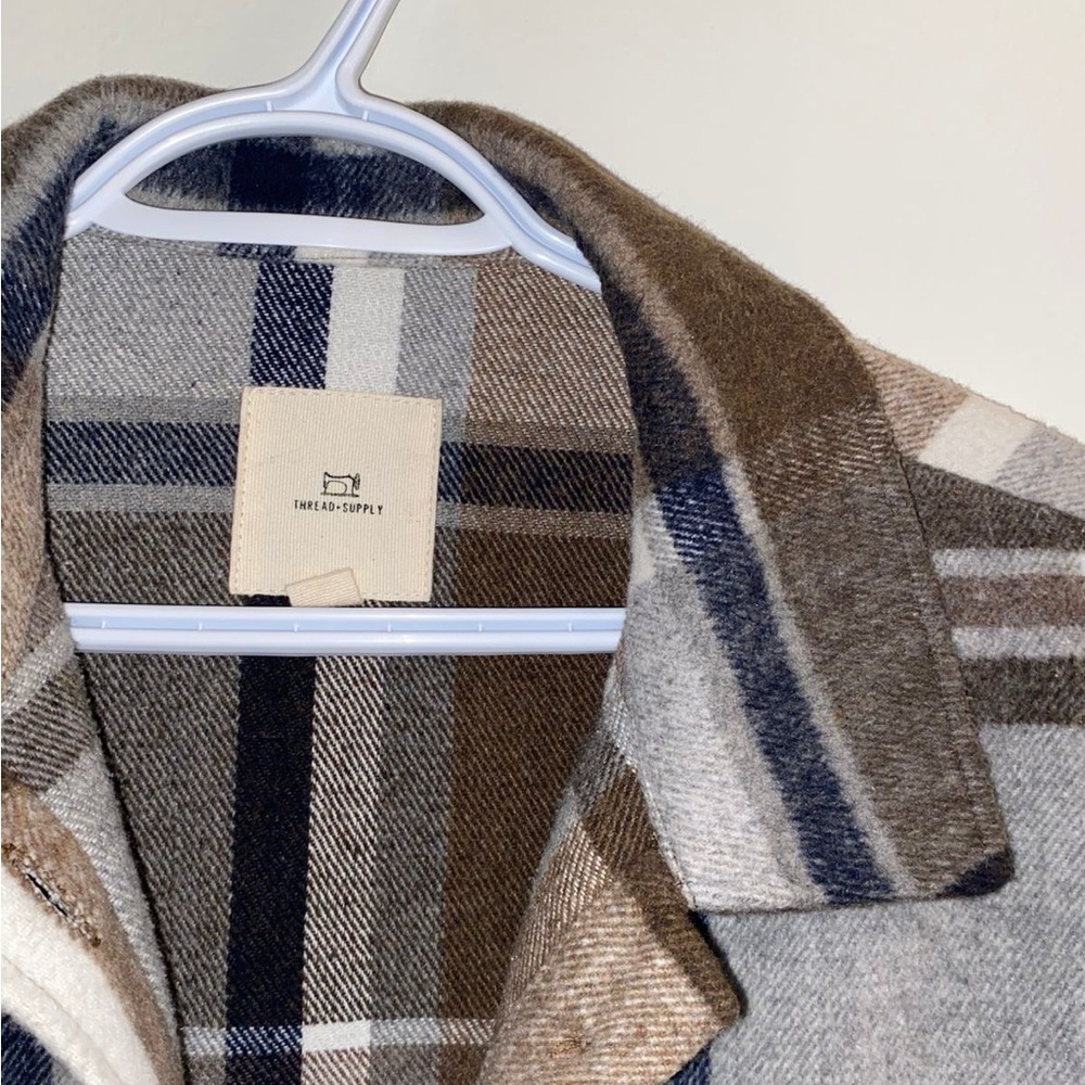 Thread & Supply Women's Checkered Teddy Jacket - Brown, Gray, and Cream